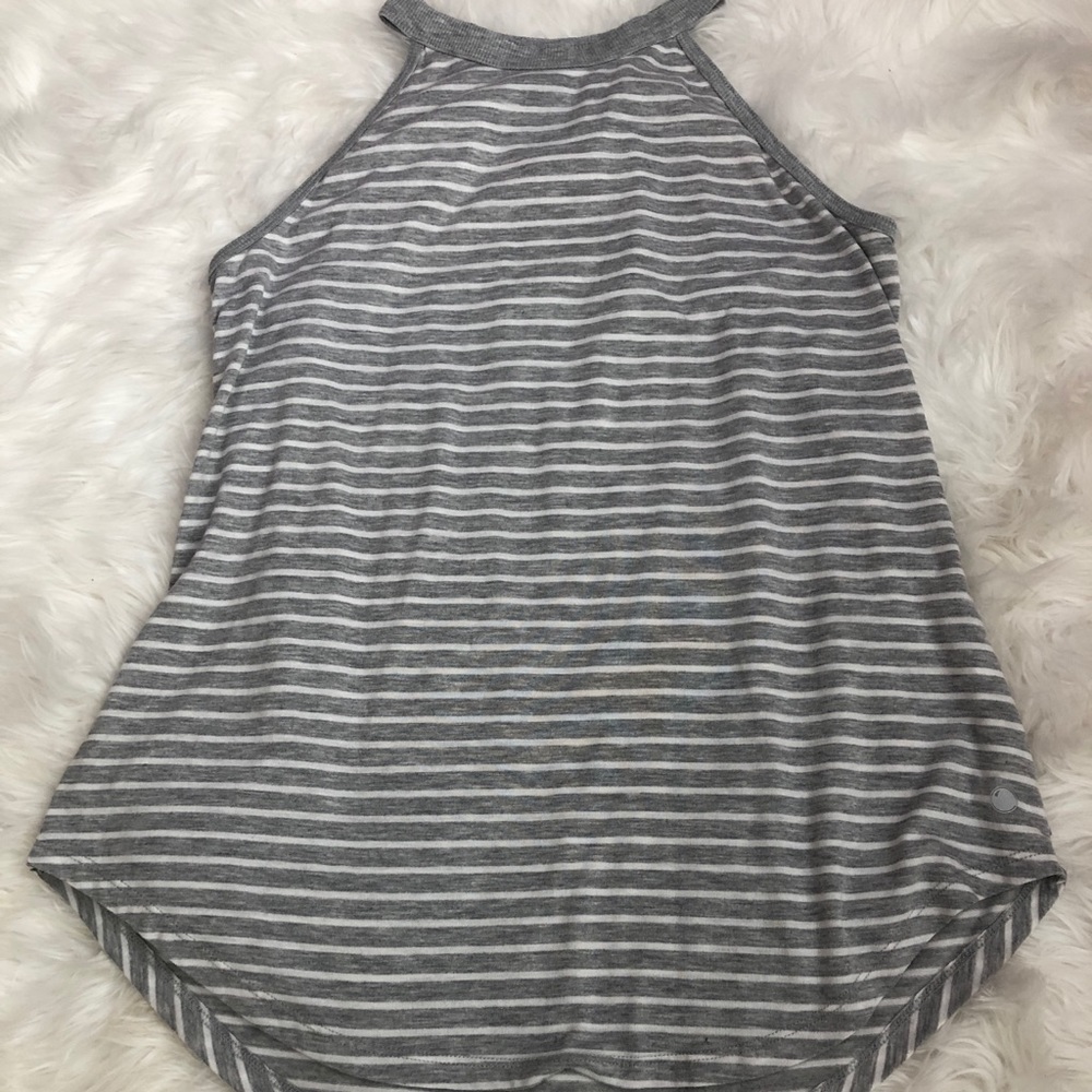 Yogalicious Gray and White Striped Workout Tank